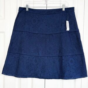 NWT Dressbarn Navy Blue Eyelet Embroidered A-Line Skirt 14